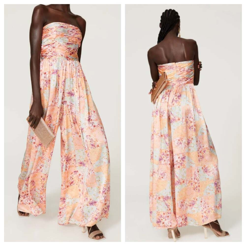 AMUR Kallia Strapless Floral Silk Jumpsuit Size 8
